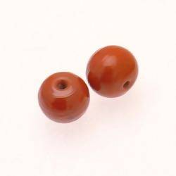 Perle en verre ronde Ø14mm couleur marron orange brillant (x 2)