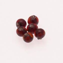 Perle ronde en verre Ø6mm argent couleur Rouge foncé / Rubis (x 6)