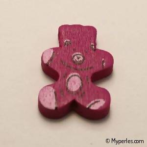 Perles en bois forme d'ourson 28x23mm rose foncé (x 1)