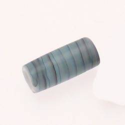Perles en verre forme tube couleur bleu rayé (x 1)