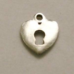 Perle en métal breloque coeur plein avec serrure 10x11mm couleur argent (x 1)