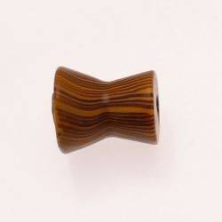 Perles en verre forme diabolo 17x15mm couleur marron chocolat à rayures (x 1)