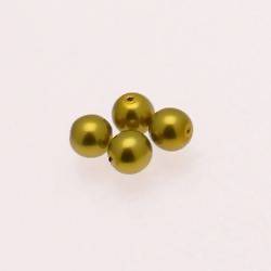 Perle en verre ronde nacrée Ø7mm couleur vert olive (x 4)