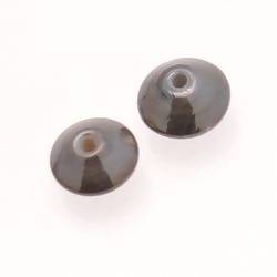 Perles en verre forme soucoupes Ø15mm couleur Gris argent brillant (x 2)