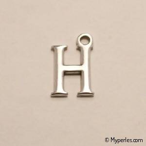 Perle en métal breloque alphabet lettre H 12mm couleur Argent (x 1)