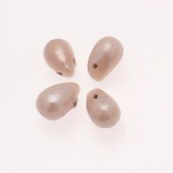 Perles en verre forme de grosses gouttes couleur beige brillant (x 4)