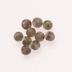 Perle ronde en verre Ø6mm couleur gris moucheté pois verts (x 10)