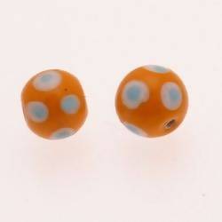 Perle en verre ronde Ø12mm Tricolore Orange / Blanc / Bleu ciel (x 2)