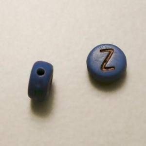 Perles acrylique alphabet Lettre Z Ø8mm rond couleur bleu lettre noire (x 2)