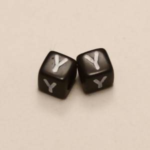 Perles Acrylique Alphabet Lettre Y 6x6mm carré blanc sur fond noir (x 2)