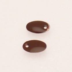 Pastille en métal forme ovale 12x8mm couvert d'une résine couleur marron chocolat (x 2)