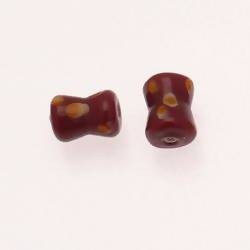 Perles en verre forme diabolo 13x10mm tricolore chocolat / coquillage / orange (x 2)