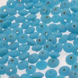 Perles en verre forme soucoupes Ø8mm couleur bleu ciel givré (x 10)