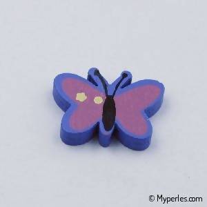 Perles en Bois forme papillon 23x17mm couleur bleu (x 1)