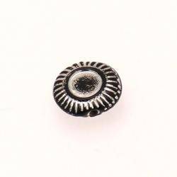 Perle en verre forme disque strié 17mm couleur noir et argent (x 1)