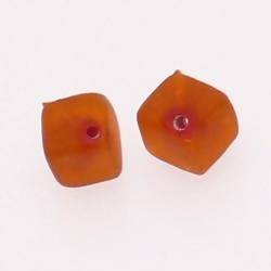 Perle en verre forme cube 10mm bicolore rouge et orange givré (x 2)
