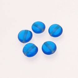 Perle en verre ronde aplatie "smarties" Ø12mm couleur bleu océan transparent (x 5)