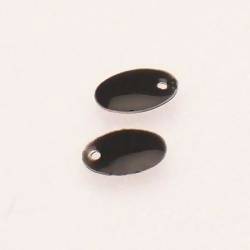Pastille en métal forme ovale 12x8mm couvert d'une résine couleur noir (x 2)