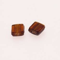 Perles en verre forme carré 10x10mm argent couleur ambre transparent (x 2)