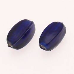 Perles en verre forme ovale 17x8mm avec une feuille d'argent couleur bleu marine (x 2)