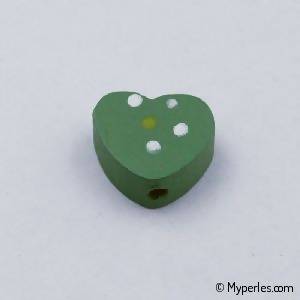 Perles en Bois forme coeur 14x13mm couleur vert (x 1)