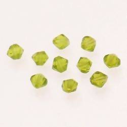 Perles en verre forme petite toupie Ø4mm couleur vert olive transparent (x 10)