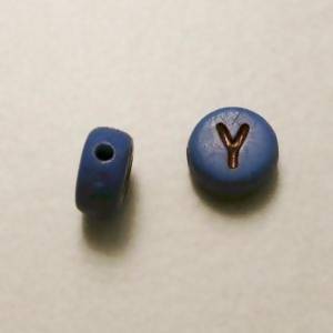 Perles acrylique alphabet Lettre Y Ø8mm rond couleur bleu lettre noire (x 2)