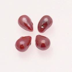 Perles en verre forme de grosses gouttes couleur rouge brillant (x 4)