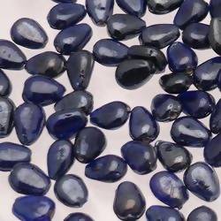 Perles en verre forme de goutte plate 10x7mm couleur Bleu marine brillant (x 1)