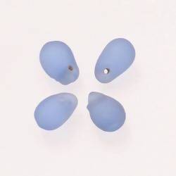 Perles en verre forme de grosses gouttes couleur bleu pâle givré (x 4)