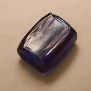 Perles en verre cylindre feuille argent 23x15mm bleu foncé moucheté (x 1)