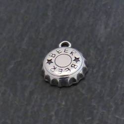 Perle métal pendentif capsule de bière 14x18mm couleur argent (x 1)