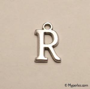 Perle en métal breloque alphabet lettre R 12mm couleur Argent (x 1)