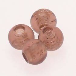 Perles en verre ronde Ø14mm large trou couleur vieux rose transparent (x 4)