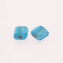 Perles en verre forme carré 10x10mm argent couleur bleu turquoise transparent (x 2)