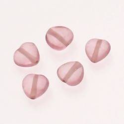 Perle en verre petit coeur 10mm couleur rose transparent (x 5)