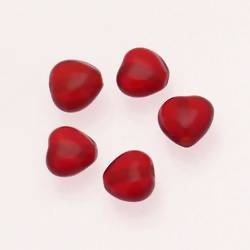 Perle en verre petit coeur 10mm couleur rubis transparent (x 5)