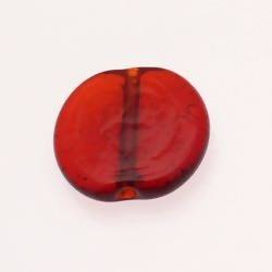 Perle en verre ronde plate 30mm couleur rouge foncé transparent (x 1)