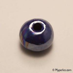 Perle en céramique ronde émaillée 16mm couleur bleu (x 1)