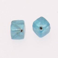 Perle en verre forme cube 10x10mm couleur bleu turquoise brillant (x 2)