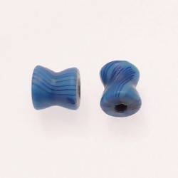 Perles en verre forme diabolo 13x10mm couleur bleu à rayures (x 2)