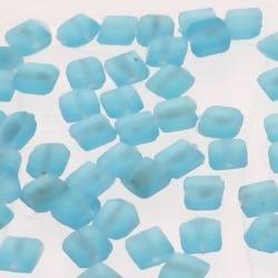 Perles en verre forme petit carré 6x6mm couleur bleu turquoise givré (x 10)