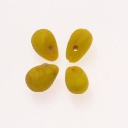 Perles en verre forme de grosses gouttes couleur jaune givré (x 4)