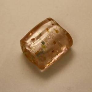 Perles en verre cylindre feuille argent 15x18mm rose bonbon moucheté (x 1)