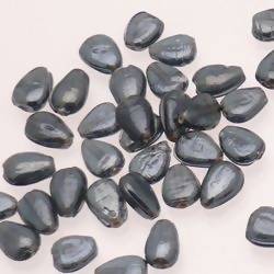 Perles en verre forme de goutte plate 10x7mm couleur Gris Anthracite brillant (x 1)