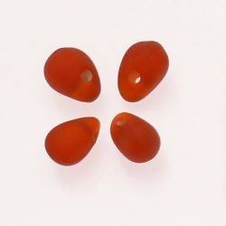 Perles en verre forme de grosses gouttes couleur orange foncé givré (x 4)